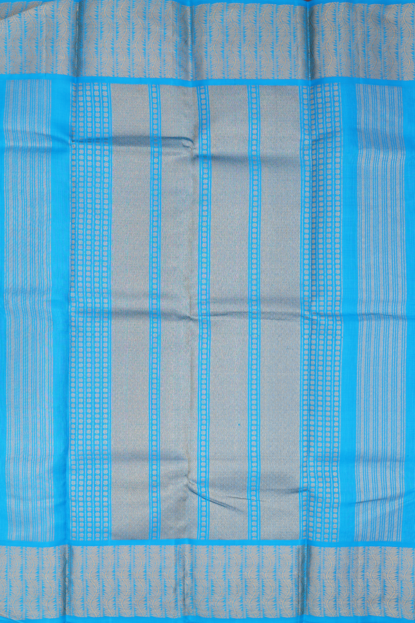 Kanchipuram Silk Saree In Deep Sky Blue With Zari Border