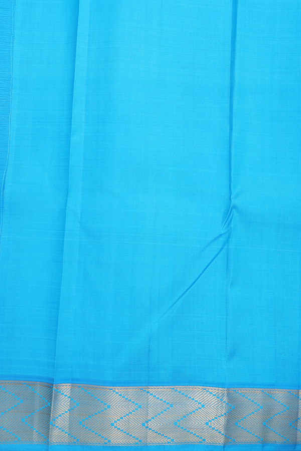 Kanchipuram Silk Saree In Deep Sky Blue With Zari Border