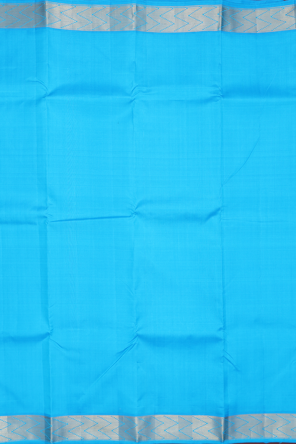 Kanchipuram Silk Saree In Deep Sky Blue With Zari Border