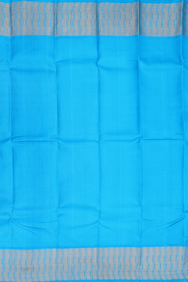Kanchipuram Silk Saree In Deep Sky Blue With Zari Border