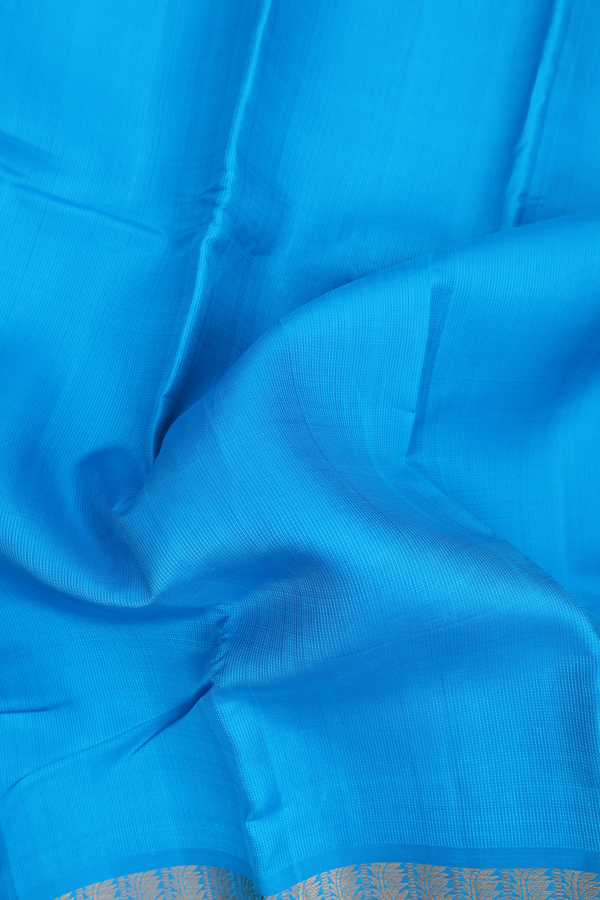Kanchipuram Silk Saree In Deep Sky Blue With Zari Border