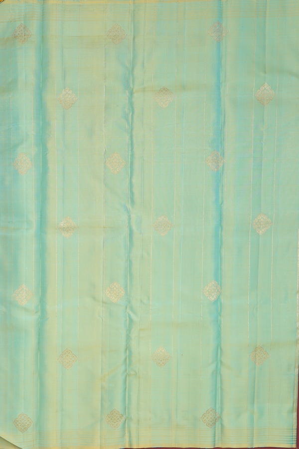 Kanchipuram Silk Saree In Deep Sky Blue With Zari Buttas