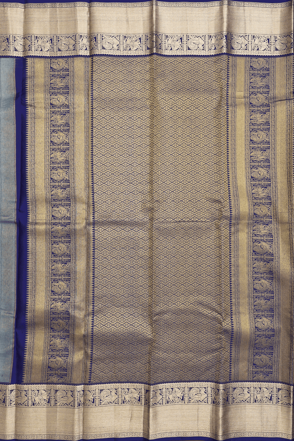 Kanchipuram Silk Saree In Deep Sky Blue With Zari Buttas