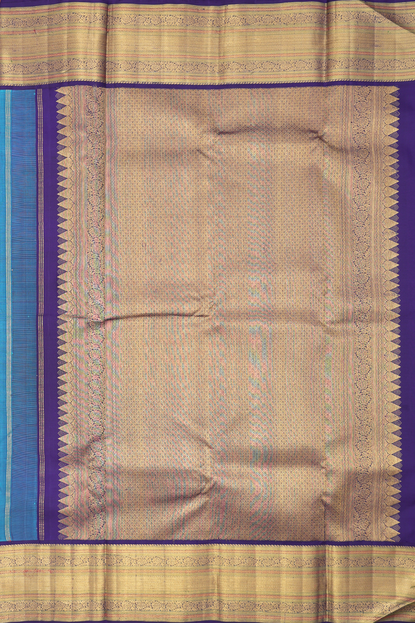 Kanchipuram Silk Saree In Deep Sky Blue With Zari Buttas
