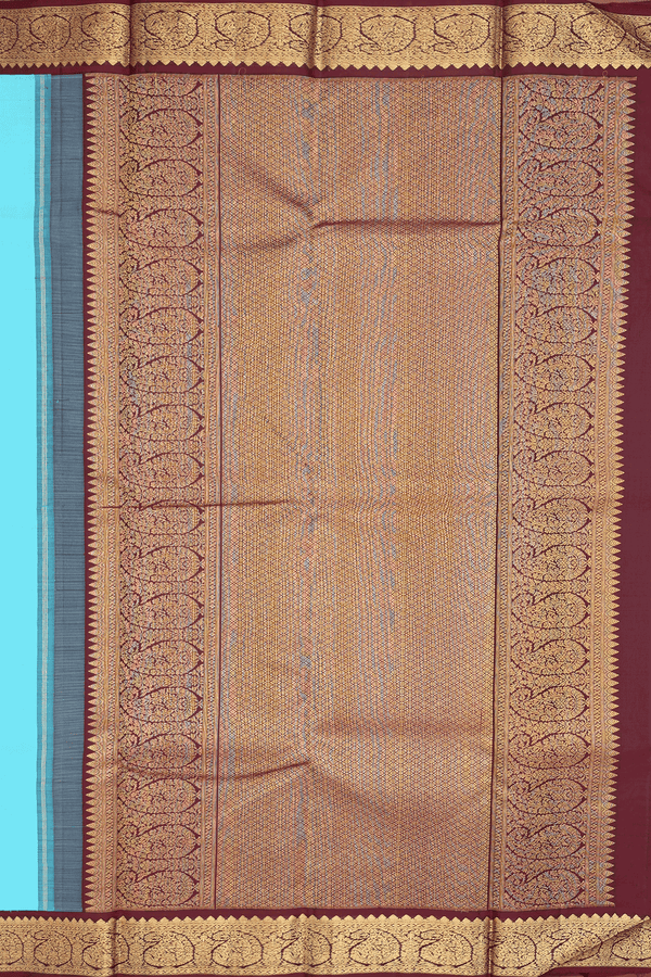 Kanchipuram Silk Saree In Deep Sky Blue With Zari Buttas