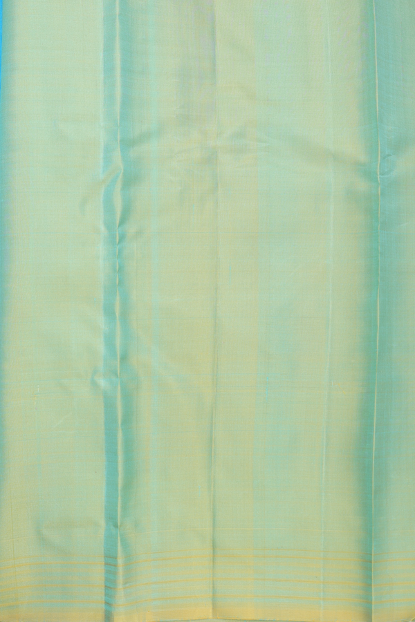 Kanchipuram Silk Saree In Deep Sky Blue With Zari Buttas