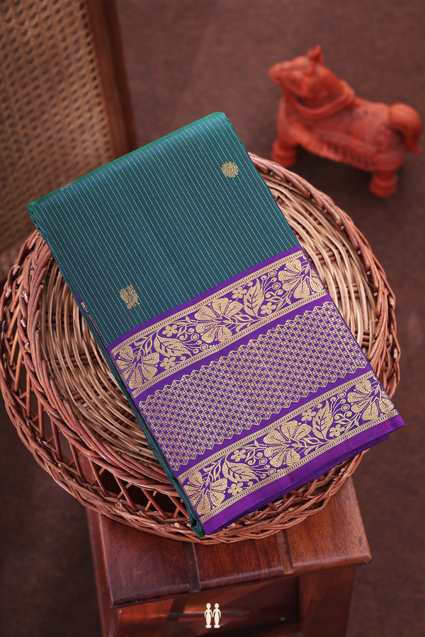 Kanchipuram Silk Saree In Dual Tone Along Stripes With Buttas