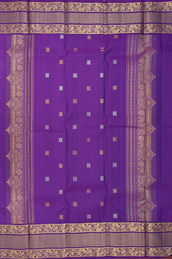 Kanchipuram Silk Saree In Dual Tone Along Stripes With Buttas
