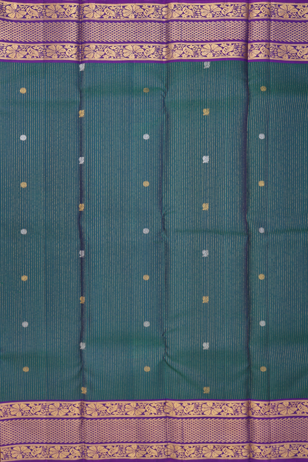 Kanchipuram Silk Saree In Dual Tone Along Stripes With Buttas