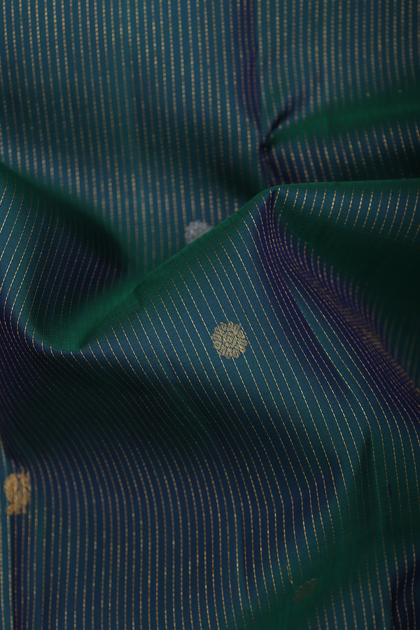 Kanchipuram Silk Saree In Dual Tone Along Stripes With Buttas