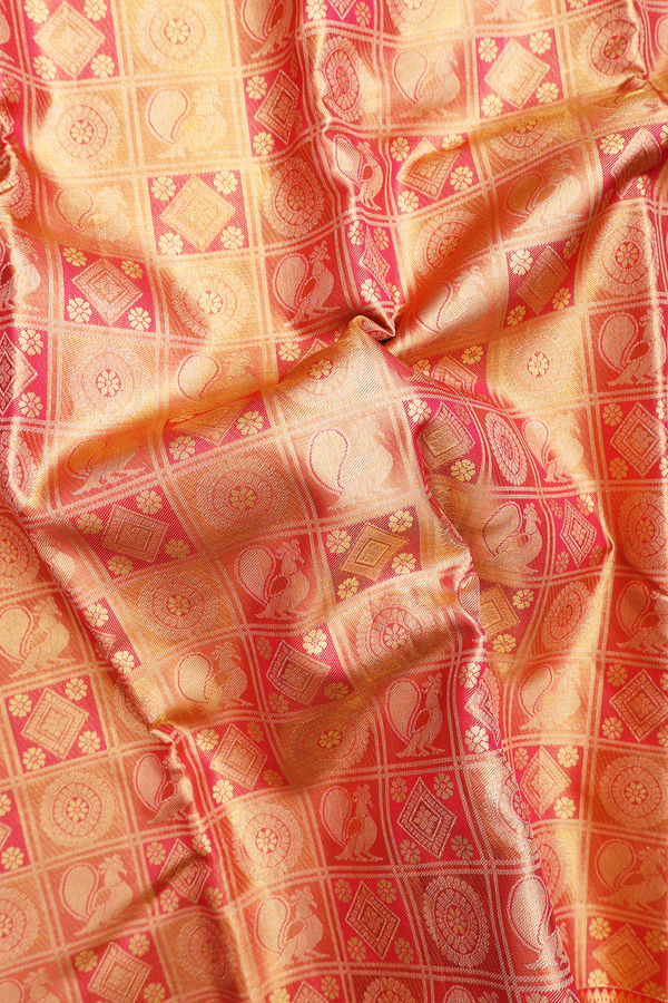 Kanchipuram Silk Saree In Dual Tone Tissue With Peacock Design