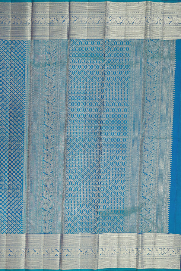 Kanchipuram Silk Saree In Peacock Blue With Brocade Design