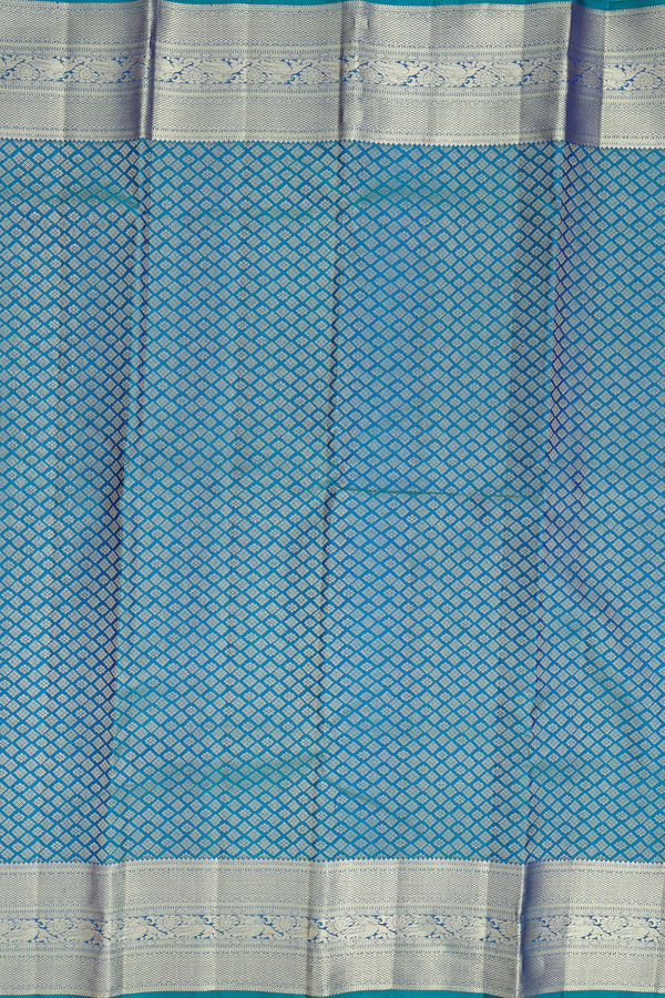 Kanchipuram Silk Saree In Peacock Blue With Brocade Design