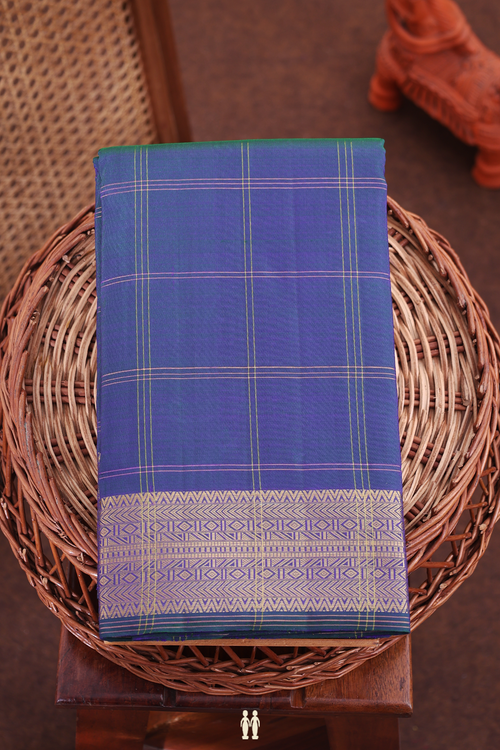 Kanchipuram Silk Saree In Dual Tone With Checks Design