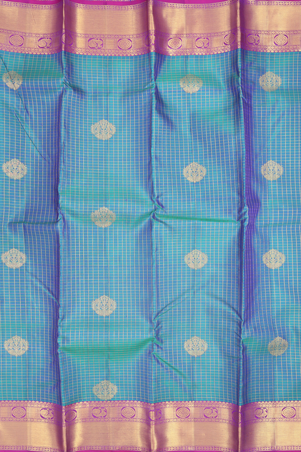 Kanchipuram Silk Saree In Dual Tone With Checks Design