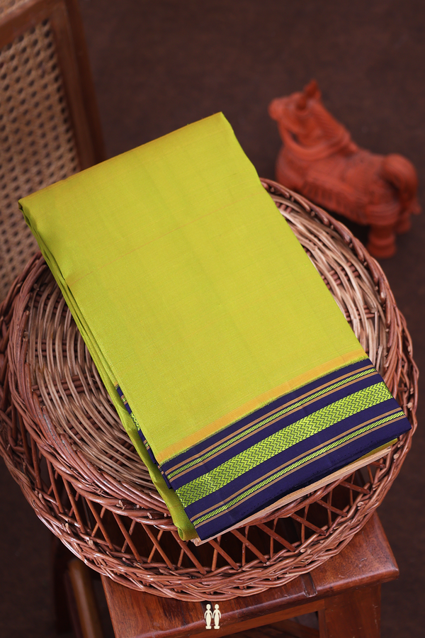 Kanchipuram Silk Saree In Pear Green With Contrast Border