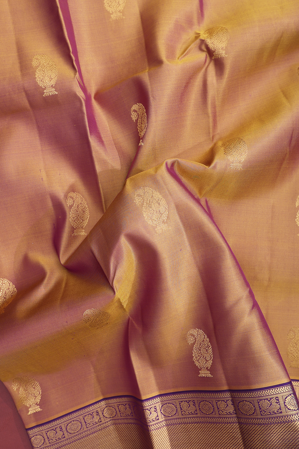 Kanchipuram Silk Saree In Dual Tone With Paisley Buttas