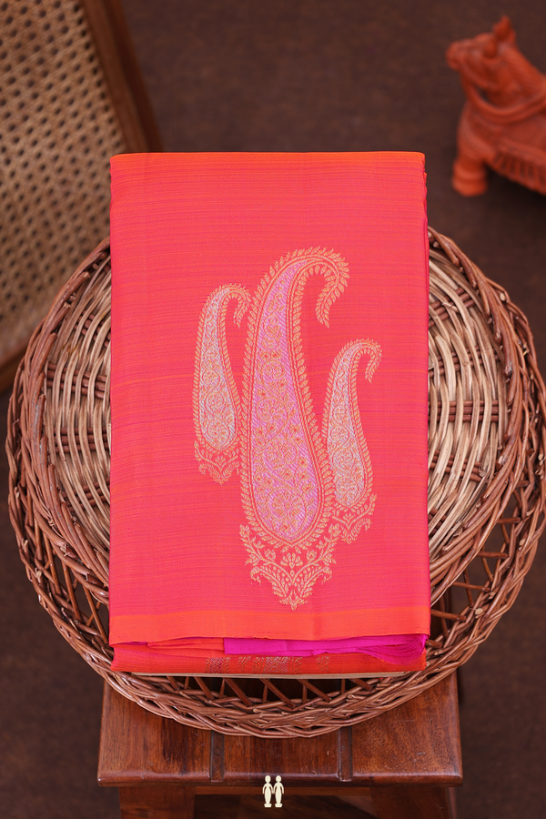Kanchipuram Silk Saree In Reddish Pink  With Paisley Motifs