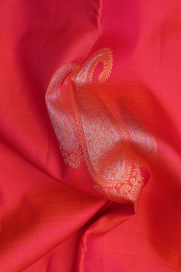 Kanchipuram Silk Saree In Reddish Pink  With Paisley Motifs
