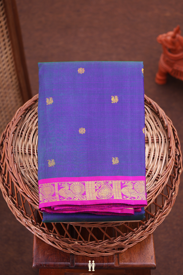 Kanchipuram Silk Saree In Dual Tone With Peacock Buttas