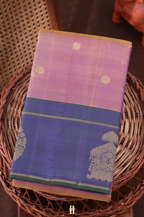 Kanchipuram Silk Saree In Dual Tone With Peacock Buttas