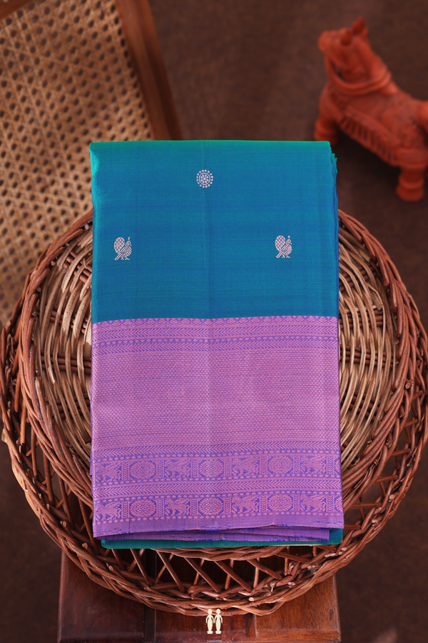Kanchipuram Silk Saree In Dual Tone With Peacock Buttas