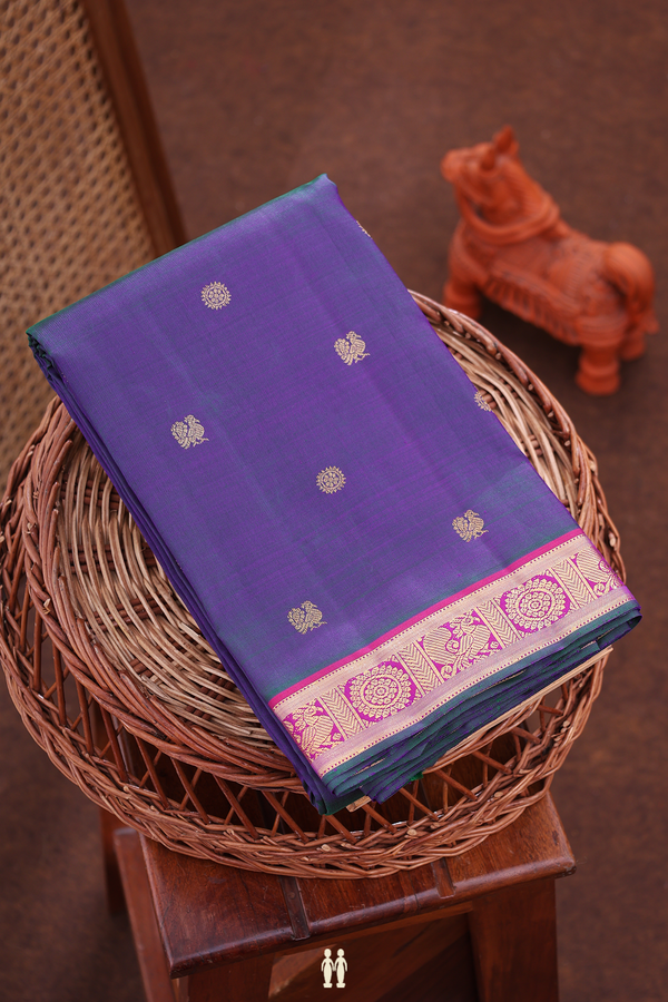 Kanchipuram Silk Saree In Dual Tone With Peacock Buttas