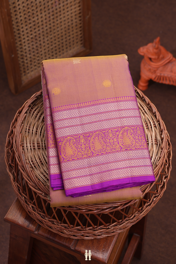 Kanchipuram Silk Saree In Dual Tone With Peacock Buttas