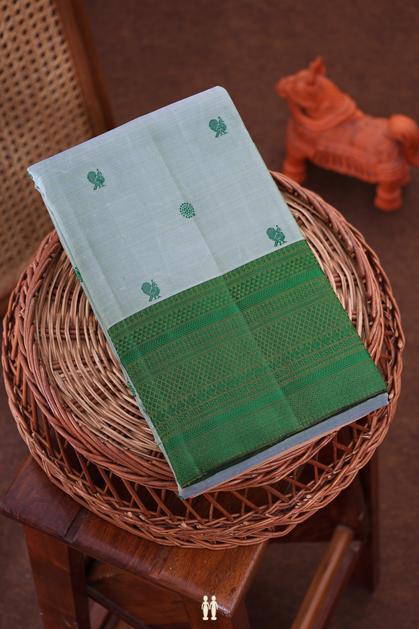 Kanchipuram Silk Saree In Dual Tone With Peacock Buttas