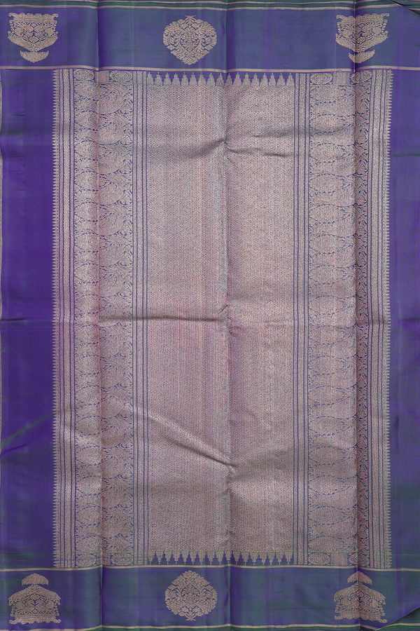 Kanchipuram Silk Saree In Dual Tone With Peacock Buttas