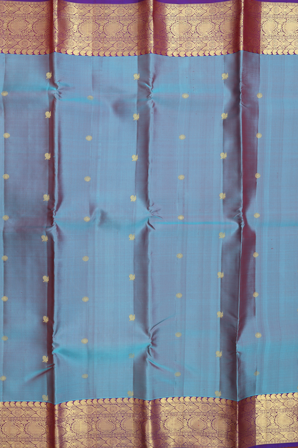 Kanchipuram Silk Saree In Dual Tone With Peacock Buttas