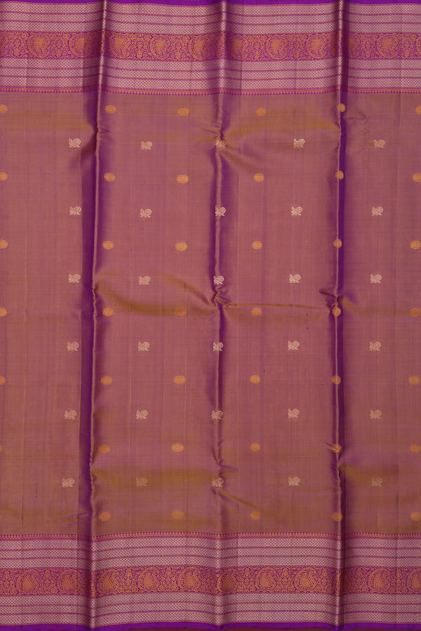 Kanchipuram Silk Saree In Dual Tone With Peacock Buttas
