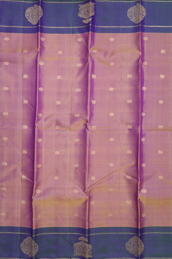 Kanchipuram Silk Saree In Dual Tone With Peacock Buttas