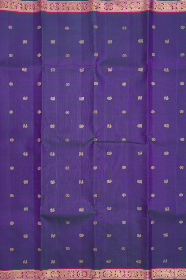 Kanchipuram Silk Saree In Dual Tone With Peacock Buttas