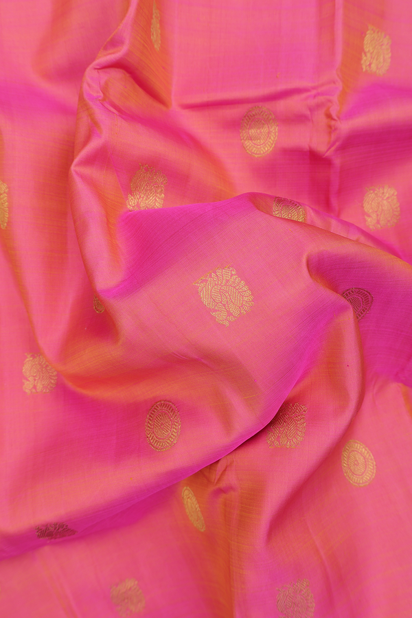 Kanchipuram Silk Saree In Dual Tone With Peacock Buttas