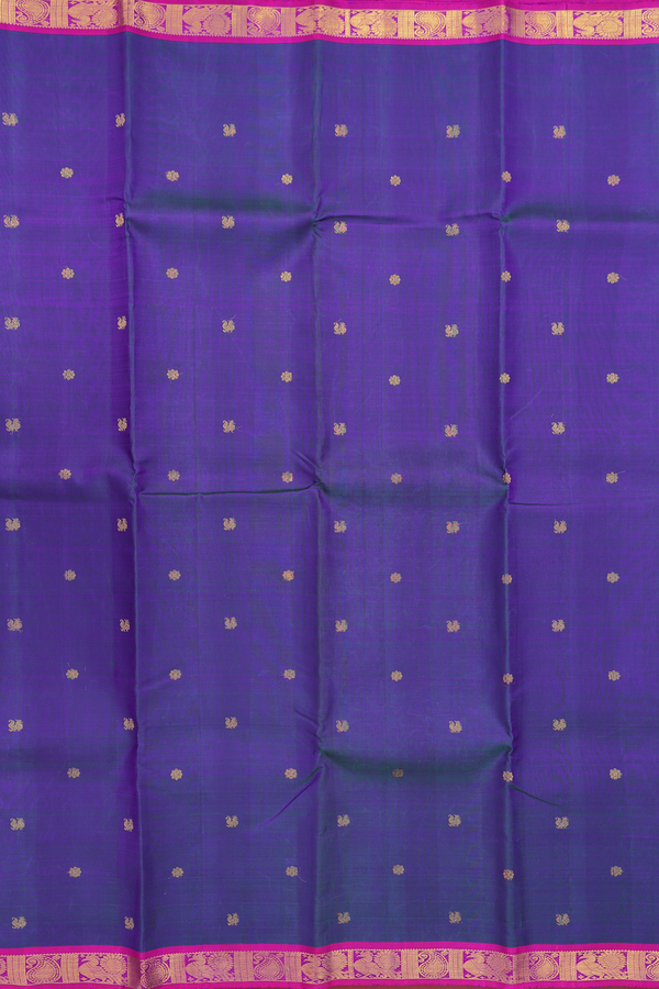 Kanchipuram Silk Saree In Dual Tone With Peacock Buttas