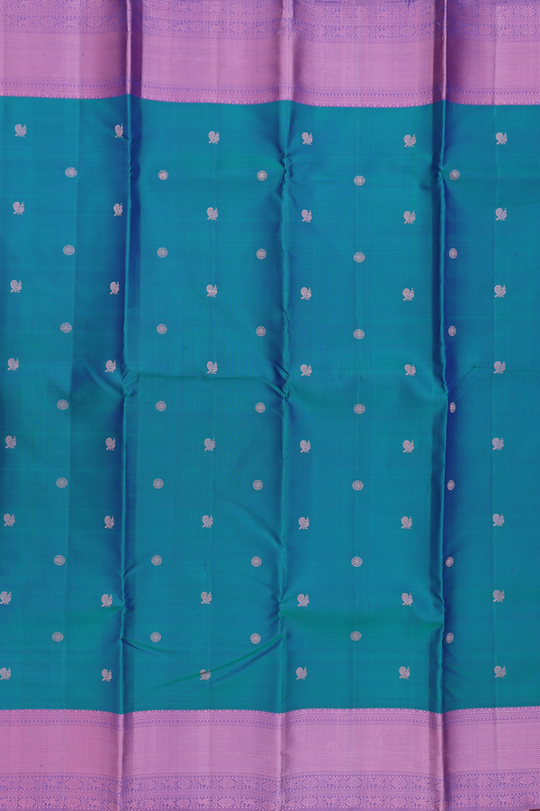 Kanchipuram Silk Saree In Dual Tone With Peacock Buttas