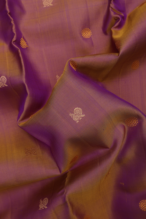 Kanchipuram Silk Saree In Dual Tone With Peacock Buttas