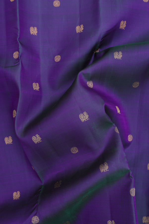 Kanchipuram Silk Saree In Dual Tone With Peacock Buttas