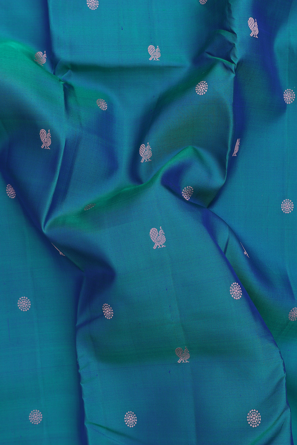 Kanchipuram Silk Saree In Dual Tone With Peacock Buttas
