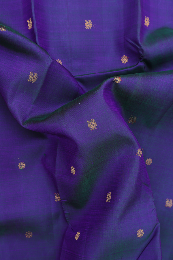 Kanchipuram Silk Saree In Dual Tone With Peacock Buttas
