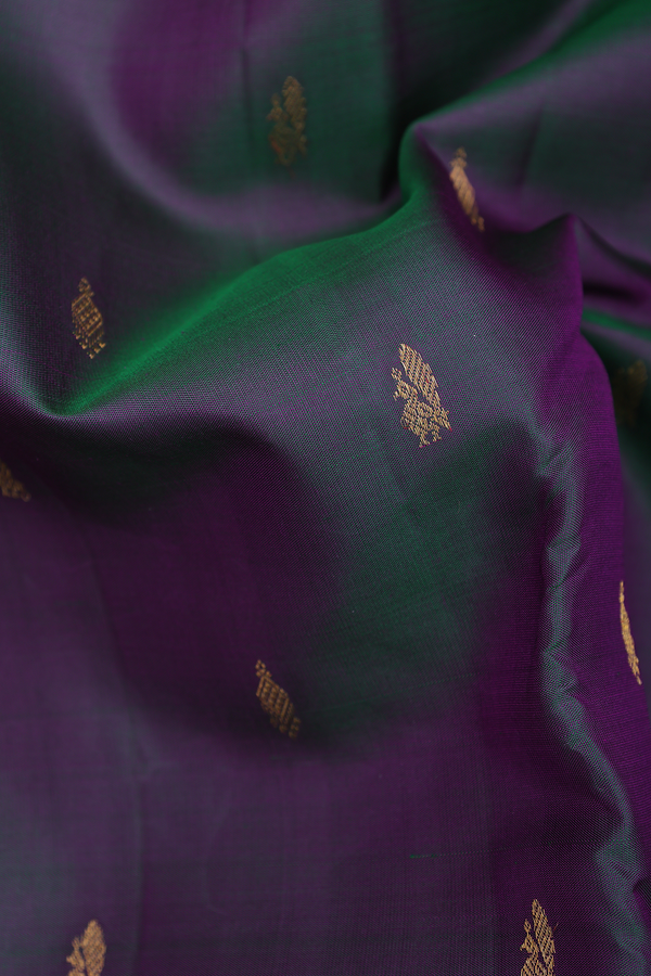 Kanchipuram Silk Saree In Dual Tone With Peacock Buttis