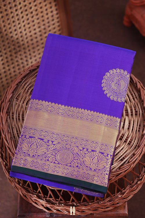 Kanchipuram Silk Saree In Dual Tone With Peacock Motifs