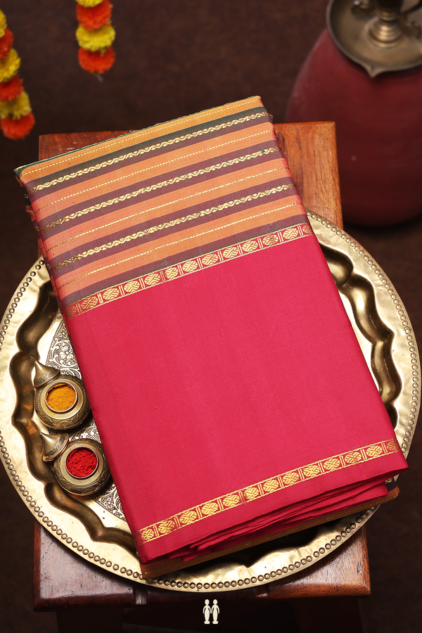 Kanchipuram Silk Saree In Dual Tone With Stripes Design