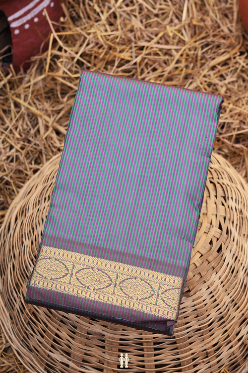 Kanchipuram Silk Saree In Dual Tone With Stripes Design