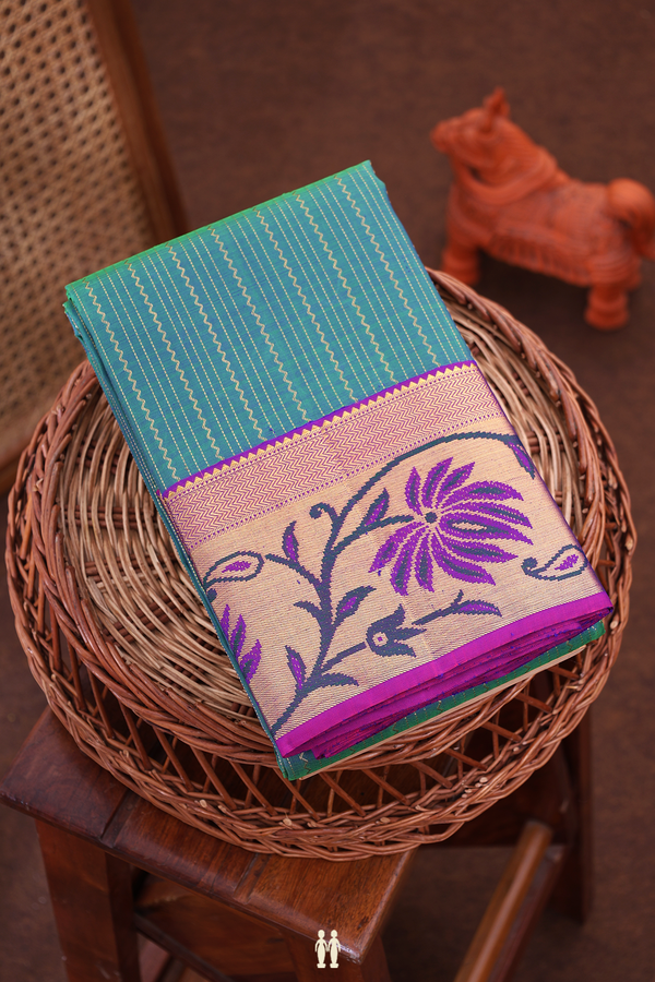Kanchipuram Silk Saree In Dual Tone With Stripes Design