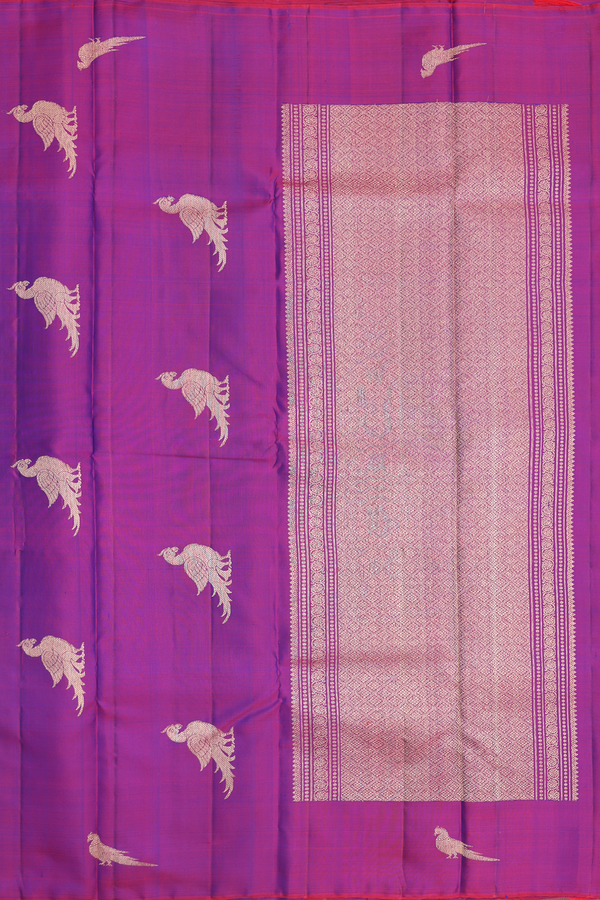 Kanchipuram Silk Saree In Dual Tone With Stripes Design
