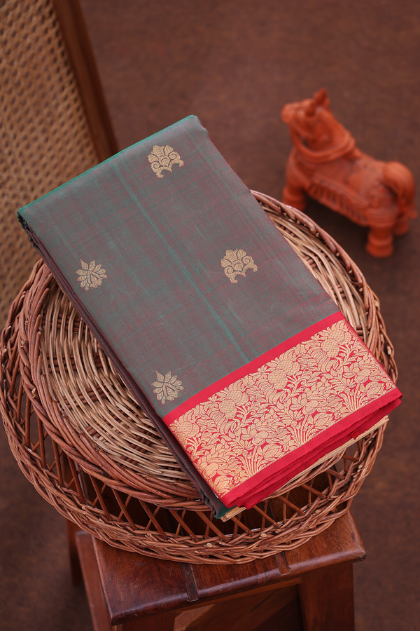 Kanchipuram Silk Saree In Dual Tone With Zari Buttas
