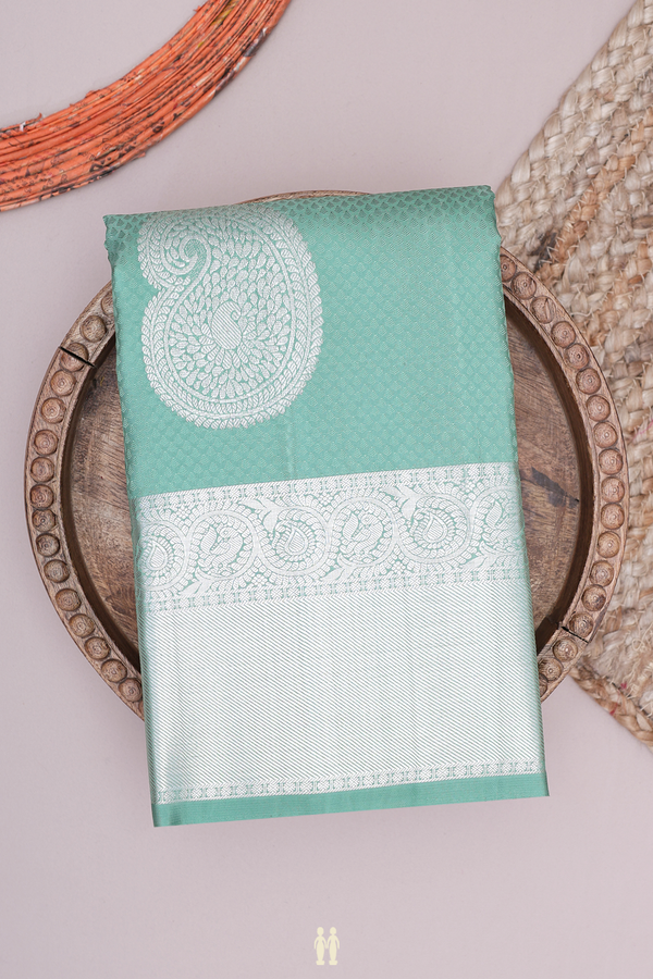 Kanchipuram Silk Saree In Dusty Green With Jacquard Pattern