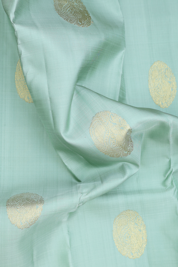 Kanchipuram Silk Saree In Dusty Green With Peacock Motifs